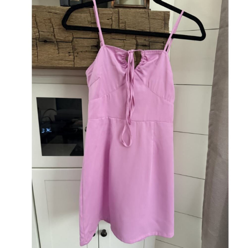 Japna Pink Spaghetti Strap Smocked Keyhole Tie Mini Sundress Size Small